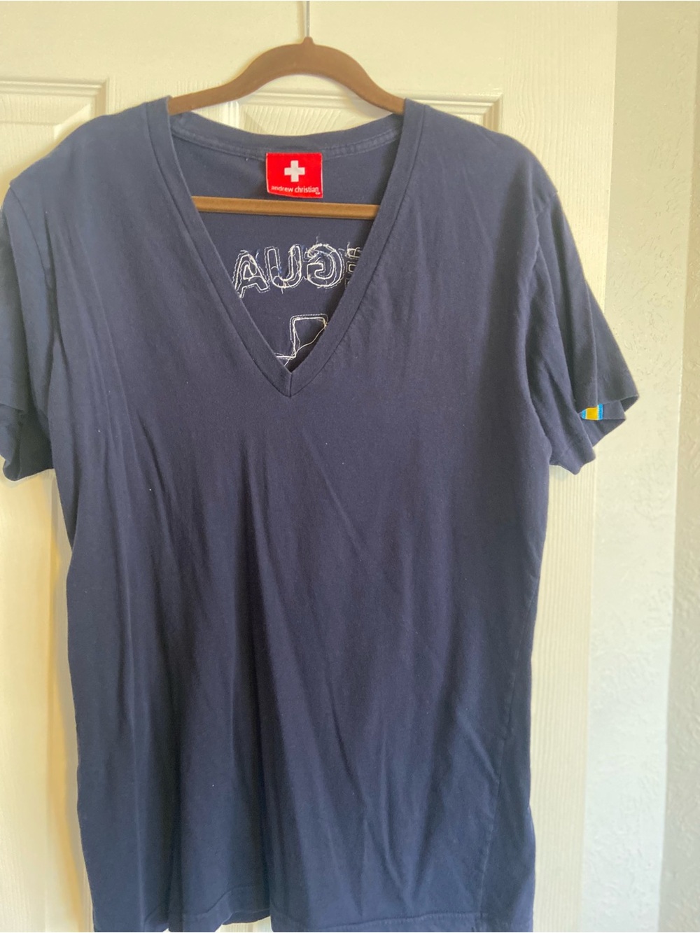 Andrew Christian Rare Lifeguard Navy Short Sleeve V-Neck Tee